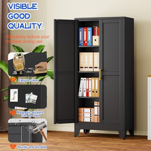GAIOUS 61''Tall Metal Garage Storage Cabinet,File Cabinet with Door and Adjustable Shelves, Outdoor Steel Tool Cabinet for Home,Office,Warehouse,Garage,Black - Image 4