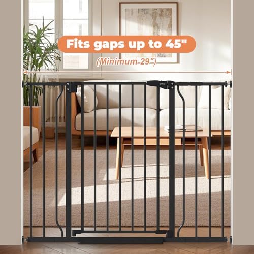29"-45" Baby Gate, No Drilling Auto Close Dog Gate Indoor, Black - Image 2