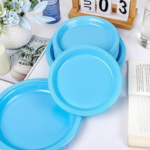 WELLIFE 9 Inch Light Blue Plastic Plates 50 Count - Image 4