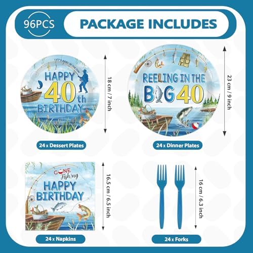 96Pcs Fishing 40th Birthday Party Decorations for Fisherman, Serves 24 - Image 5