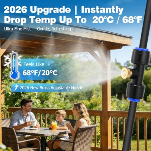 Mellbree Misters for Outside Patio 60FT/18M, Pre-Assembled Misting Cooling System with 19 Brass Nozzles & 3/4" Adapter, Outdoor Mister for Garden, Backyard, Pool, Greenhouse, Play Area, Trampoline - Image 2