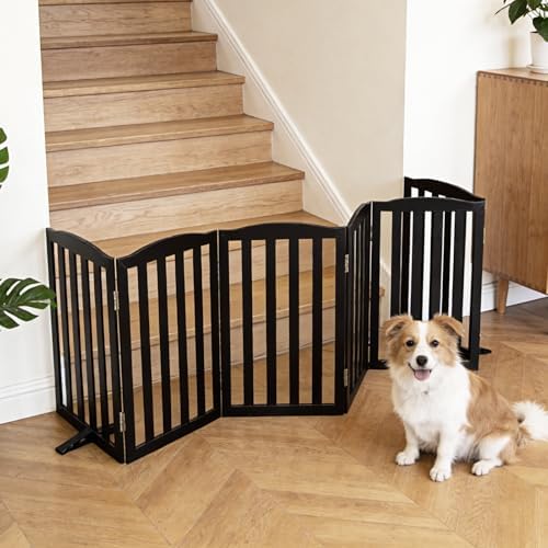Freestanding Dog Gate Indoor,Doggie Gate Foldable Pet Gates for Doorways,Stairs or Hallways, Wooden Black Pet Gate for the House, Pet Fence with Support Feet Included,24 "Height-6 Panels - Image 2