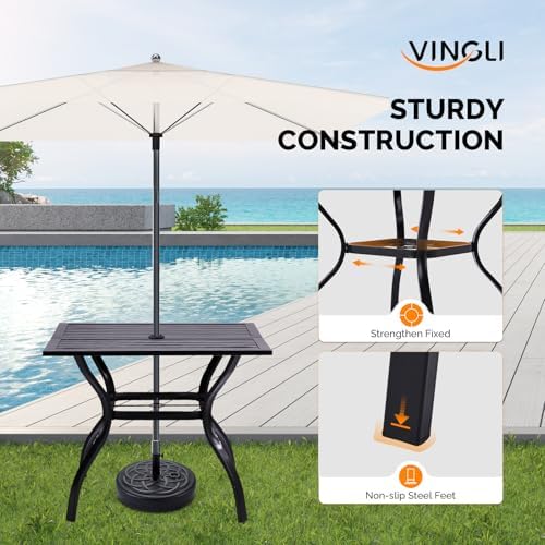 VINGLI 36" Square Patio Table for 4, Metal Outdoor Dining Table with Umbrella Hole, All-Weather Steel Patio Dining Table Outdoor Table for Lawn, Garden, Backyard, Black - Image 4