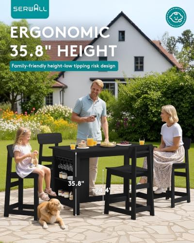 SERWALL Outdoor HDPE Counter-Height Bar Stools Set of 2, Black - Image 4