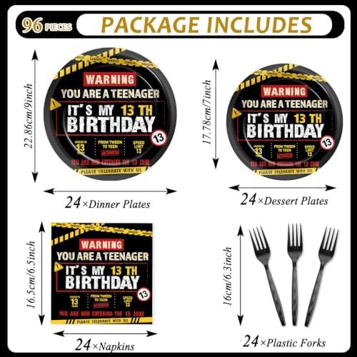 96 PCS Caution Logos 13th Birthday Party Paper Plates and Napkins 13 Years Old Party Decor Warning Sign Themed Teens 16th Dinnerware for Boys Girls 13 Years Old Birthday Gatherings Decorations - Image 2