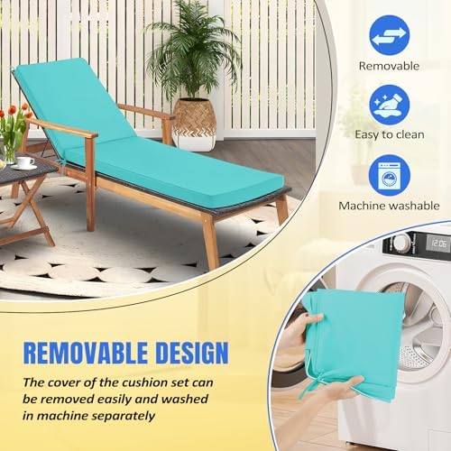 Basic Beyond Chaise Lounge Cushions Outdoor, 3-Layer Waterproof Outdoor Furniture Cushions with Removable Cover and 4 Ties, 72"x21"x3" Patio Lounge Chair Cushions for Outdoor Furniture, Teal - Image 5