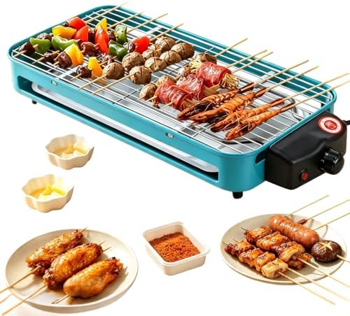 Electric Indoor Grill, 1500W Smokeless Barbecue BBQ Grill for Kitchen with Net, Fast Heat Up Power & Adjustable Temperature, for Beef, Salmon & Sausage Griddle by Unknown