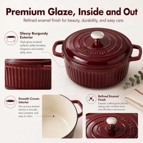 SENSARTE 5.5QT Dutch Oven with Lid, Enameled Cast Iron Dutch Pot Oven Safe - Image 2