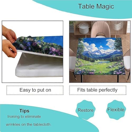 Fitted Tablecloths, Mountain Majesty Pattern Printed on Washable Folding Table Square Cover, Suitable for Home Dining Camping BBQ, Fit for 42" x 42" Square Tables - Image 3