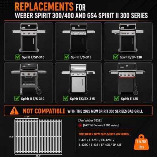 9.5MM 17.5" Grill Grates for Weber Spirit 300 & GS4 Spirit II 300 Series - Image 2