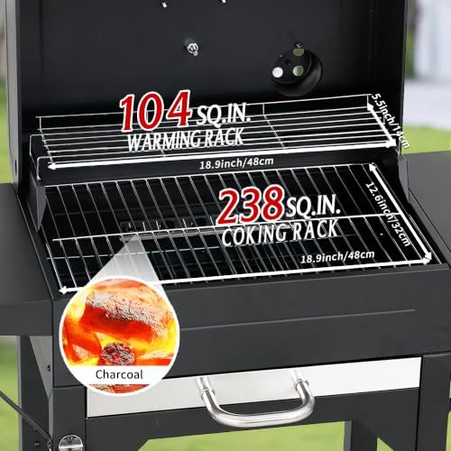 MASTER COOK Charcoal Grills with Two Side Tables, 342 SQIN Cooking Area Outdoor Smoker Barbecue bbq grill for Camping, Patio,Backyard Party, Picnic, Black - Image 2