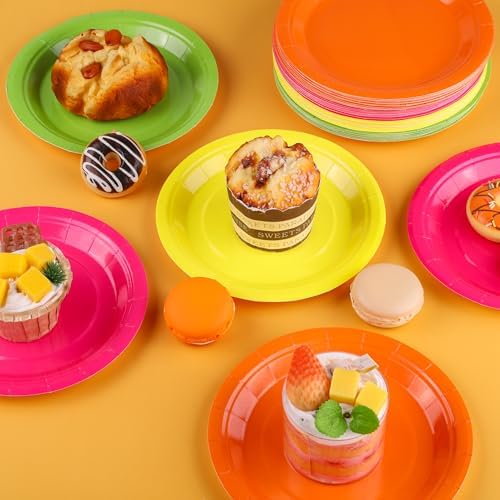 Breroa 72 Pcs Neon Paper Plates 7 Inch Bulk Neon Plates Disposable - Image 4