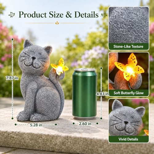 Solar Cat Garden Statue: Outdoor Figurine with Butterfly - Image 3