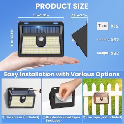 [16 Packs] Solar Motion Sensor Outdoor Lights, Super Bright Solar Lights Outdoor Waterproof, 3 Lighting Modes Security Wall Light for Outside Walking Dog Fence Backyard Deck Garden Door Step Garage - Image 4