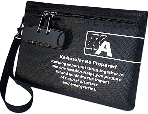 KaAutoler Small Fireproof Bag with Lock, Waterproof Money Bag with Zipper Pouch Envelope Container for Cash, Keys, Jewelry and Other Valuables by KaAutoler