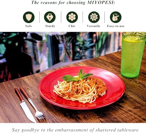 11-Inch Melamine Plates (Set of 6) - Unbreakable and Reusable Plastic Dinnerware with Ceramic Feel, Stackable and Dishwasher-Safe - Versatile for All Meals (Multicolor) - Image 2