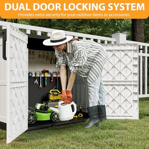 LHBcraft Outdoor Storage Cabinet 36 Cu Ft with Lockable Doors, Portable Horizontal Resin Storage Shed - Easy to Assemble, Waterproof Small Storage Shed with Floor - Image 5