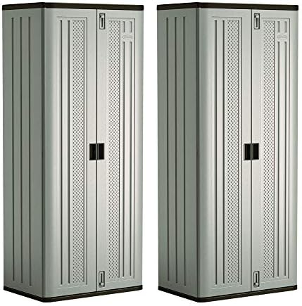Suncast Tall Storage Cabinet Building with Shelves and Doors, Platinum (2 Pack) by Unknown
