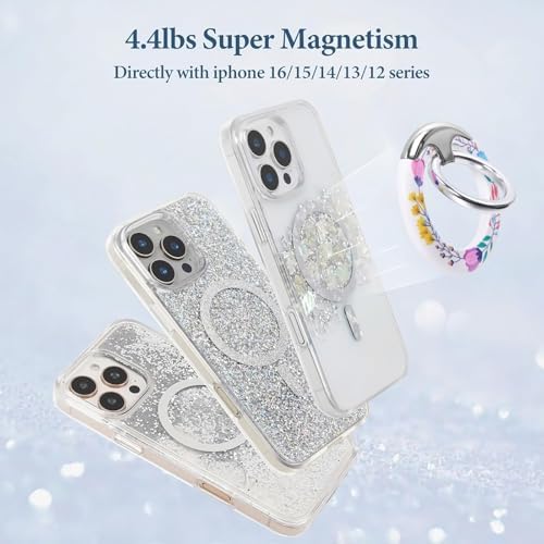 Magnetic Phone Ring for MagSafe Grip, Super Magnet Twinkle Design Ring Holder Stand, MagSafe Accessory for iPhone 17/16/15/14/13 Pro Max Plus，Enchanted Floral - Image 5