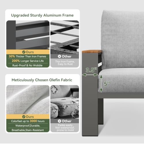 Aoxun Patio Furniture Set, Aluminum Outdoor Furniture with Fire Pit Table - Image 4