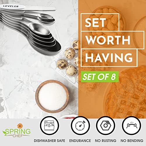 Spring Chef Stainless Steel 8 Magnetic Measuring Spoons for Kitchen, White - Image 3