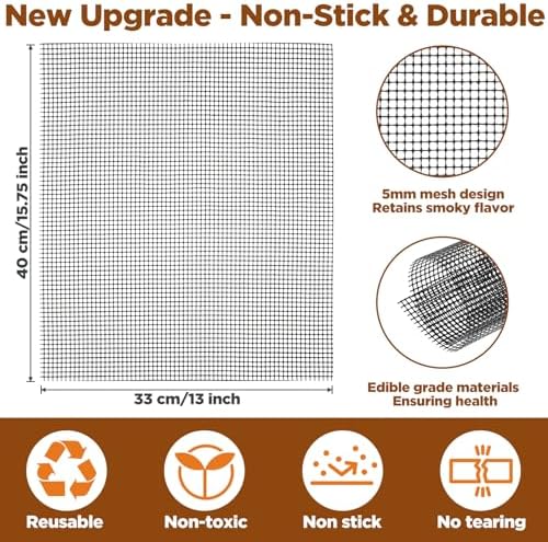 Grill Mesh Mat Set of 5 Non-Stick BBQ Grill Mats Reusable Grilling mat for Gas, Charcoal, Pellet, Oven & Air Fryer, 15.7 x 13 Inch - Image 2