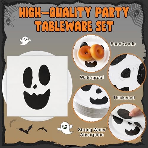 Roshtia 120 Pcs Ghost Paper Plates & Napkins Set, Serves 60, Classic Ghost - Image 4