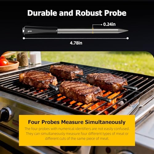 Wireless Meat Thermometer with APP Control，4 Probes Meat Thermometer Digital, Unlimited Range WiFi & Bluetooth Meat Thermometerfor for Rotisserie, Grill, Oven, Smoker, BBQ, Air Fryer - Image 3