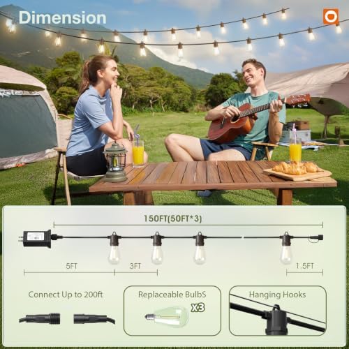 addlon 150FT Outdoor String Lights LED with Remote Dimmable Waterproof - Image 6