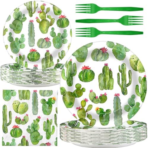 Cactus Party Decorations - Cactus Party Plates and Napkins for Kids Birthday Party, Serves 40 Guests by BonBeeDesign