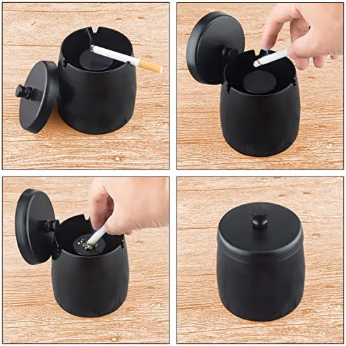 Solid Ashtray with Lid Smell Proof,Smokeless Ashtray for Cigarettes Indoor,Stainless Steel Windproof/Rainproof Ashtray,Ash tray for Outdoor Patio Outside Home Table Decor(Black,Small) - Image 5