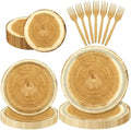 96 Pieces Rustic Wood Grain Tableware Set – Disposable Plates, Napkins, and Forks for Woodland Parties, Rustic Weddings, Camping, BBQs, and Baby Showers – Serves 24 Guests by Herytem