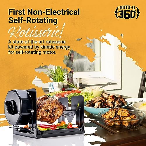 ROTO-Q 360 Family Rotisserie Kit – Non-Electric Wind-Up Spit Roaster with Basket, Flat Cage, Skewer Set & Mat for Grill, Oven, Smoker, Portable BBQ Cooking, Tailgating, or Camping Use - Image 3