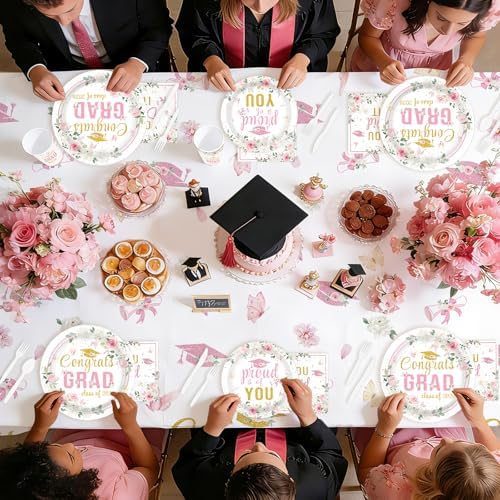 170 Pcs Graduation Pink Floral Party Decorations, Serves 24 - Image 6