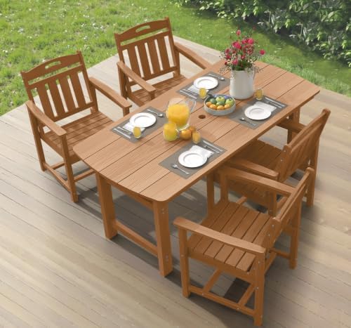 Ciokea HDPE Outdoor Dining Set of 4, Patio Table and Chairs Sets, Teak by CIOKEA