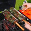Rolling Grill Baskets (2PCS), Removable Wooden Handle, 304 Stainless Steel, Nesting Grilling Net, BBQ Accessories Tools for Vegetable Shrimp, Outdoor Cooking Camping, Birthday Gifts for Men/Dad/Husband (Perforated BBQ Cylinder Set (2 Pcs)) by OUTDOORSPORTS