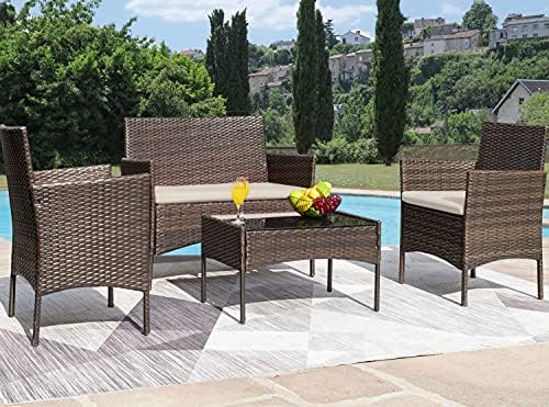 Greesum Patio Furniture 4 Pieces Conversation Sets,Brown and Beige - Image 2