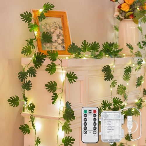 suddus 33FT Monstera Vines with Lights Battery & USB Powered Copper Wire by SUDDUS