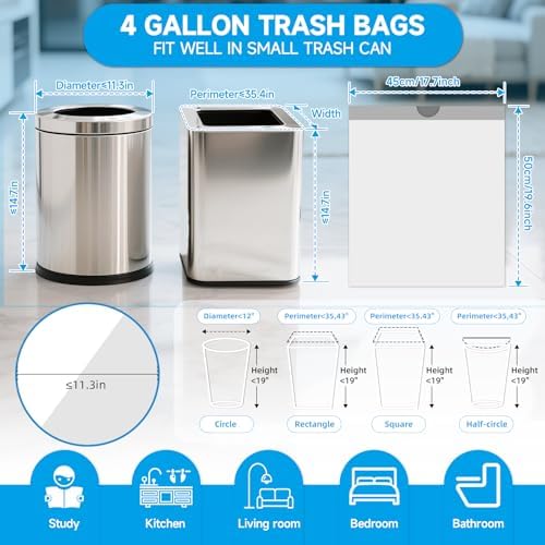 180 Count Drawstring Small Trash Bags 4 Gallon for Bathroom Office - Image 2