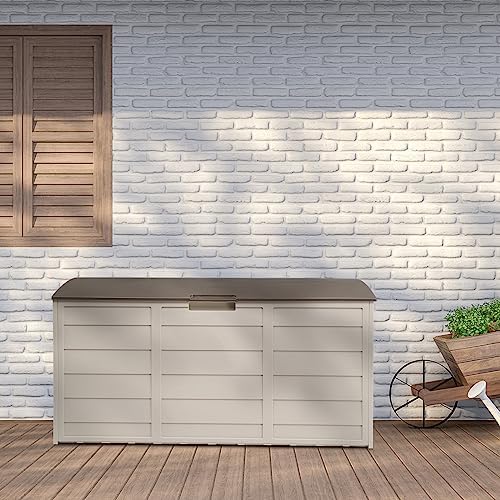 75-Gallon Medium Deck Box - Lightweight Resin Indoor/Outdoor Storage Container and Seat for Patio Cushions and Gardening Tools - Store Items on Garage, Yard,Brown - Image 7