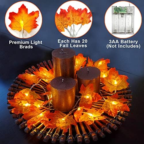 Fall Decor 2 Pack Fall Garland with Lights Enlarged Maple Leaves 20Ft 40LED - Image 3