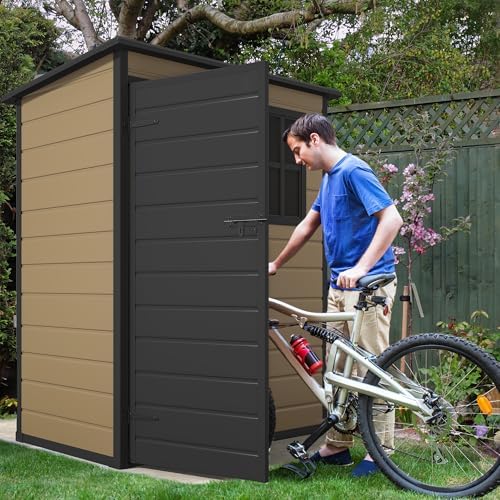 DWVO 5x3ft Resin Outdoor Storage Shed with Floor, Waterproof Lockable Storage Shed with Window, Plastic Outside Tool Storage for Garden Backyard Patio Lawn - Image 5