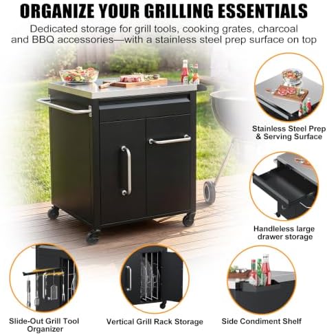 GDLF Outdoor Grill Cart, BBQ Tool Organizer with Storage - Image 3