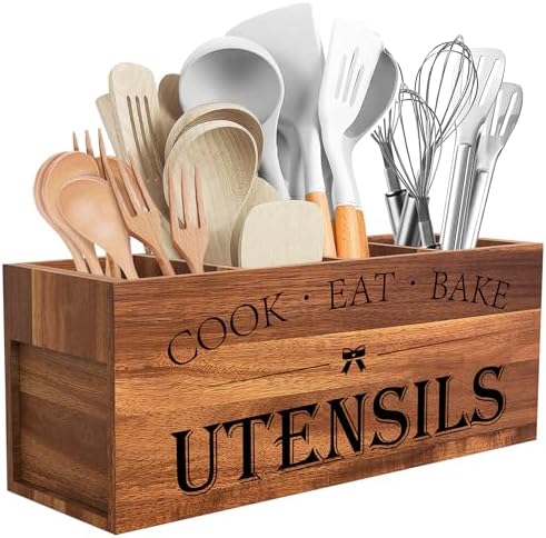 Suli Extra Large Utensil Holder Countertop for Kitchen Counter,Acacia Wood by Suli