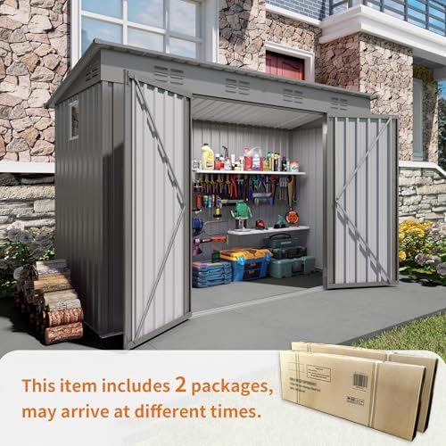 Outdoor Metal Storage Shed, Galvanized Steel Garden Shed with Sloped Roof & Vents, Waterproof Rust-Resistant Backyard Tool Shed for Patio Lawn Garden Trash Can Storage, Easy Assembly - Image 6