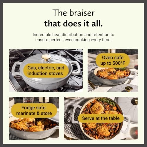 3.6 Quart Luxe Enamel Casserole with Gold Knob, Smoke - Image 4