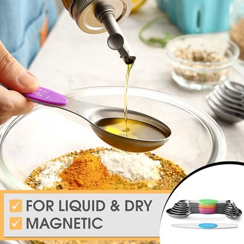 Spring Chef Stainless Steel Magnetic Measuring Spoons Set of 8, Neon - Image 4