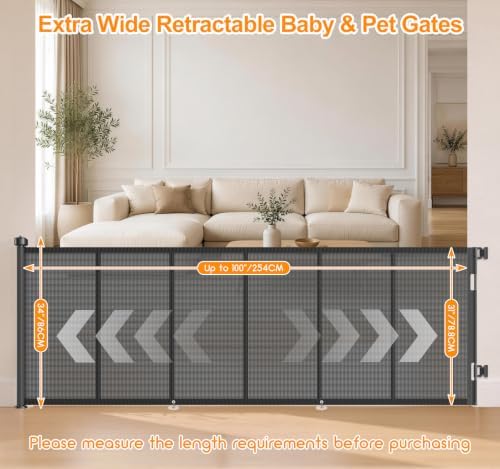 EZIGO 100 Inch Retractable Baby Gates Extra Wide Reinforced Baby Dog Gate - Image 2