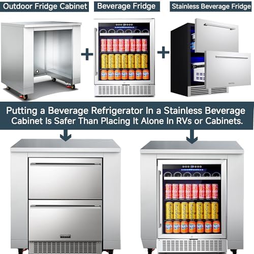 BODEGA 24Inch Stainless-Steel Outdoor Kitchen Cabinet for Beverage Refrigerator,freestanding & Under Counter Kitchen Appliance Cabinets Module is Designed to UnderCounter Beverage Cooler - Image 4