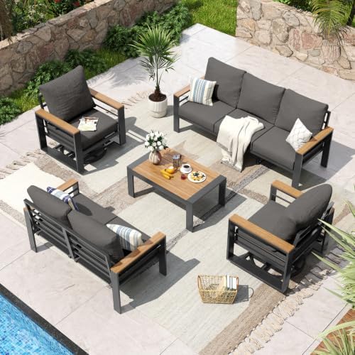 Aoxun Aluminum Patio Furniture Set 7 Seats with Swivel Chairs, Dark Grey by Aoxun